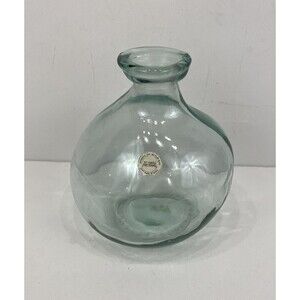 Vidrios San Miguel Spain 100% Recycled Glass Hand Made Vase 7.5" Round Clear